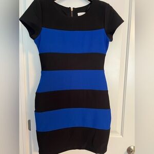 Blue & Black striped Bisou Bisou body-con dress.